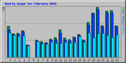 Hourly usage for February 2016